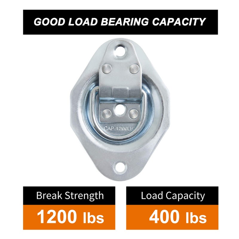 Lonffery 6 Pack Recessed D-Ring Tie Down Anchors (1200 lb. Capacity), Heavy Duty Kit for Tie Down Straps, Car, Cargo Truck Bed, Silver - Image 3